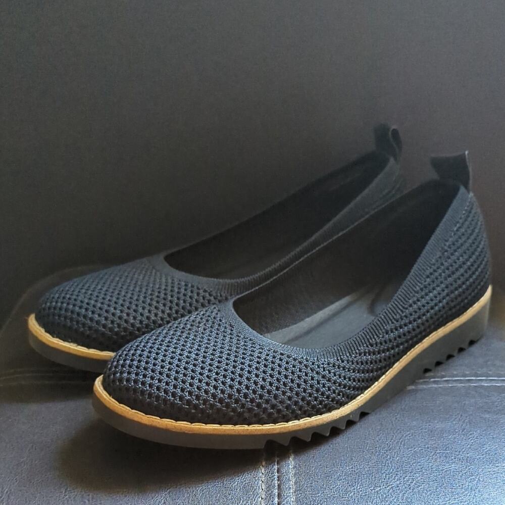 Eileen Fisher Black Etta Knit Slip On Comfort Chic Classic Loafer Shoe